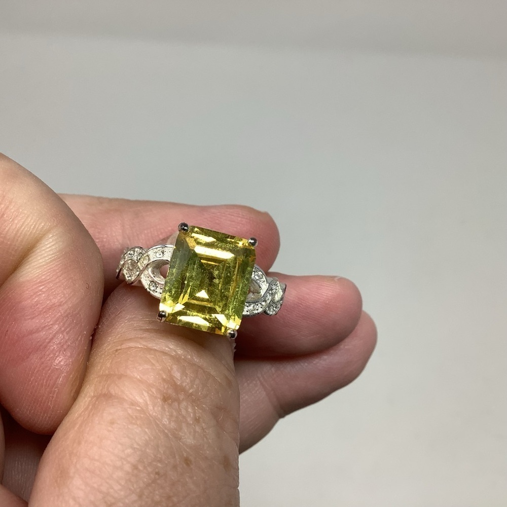 Nataliya V Collister Nvc Yellow Emerald Cut Cz With Silver-Tone Band Ring****